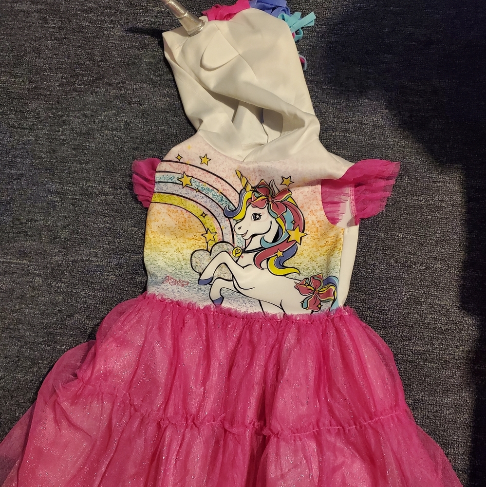Jojo Siwa unicorn party dress with hood and unicorn horn.like new!!